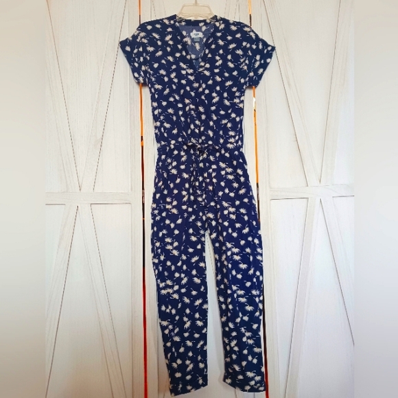 FINAL SALE! Old Navy Blue & White Dandelion Print Jumpsuit - S - Picture 2 of 11